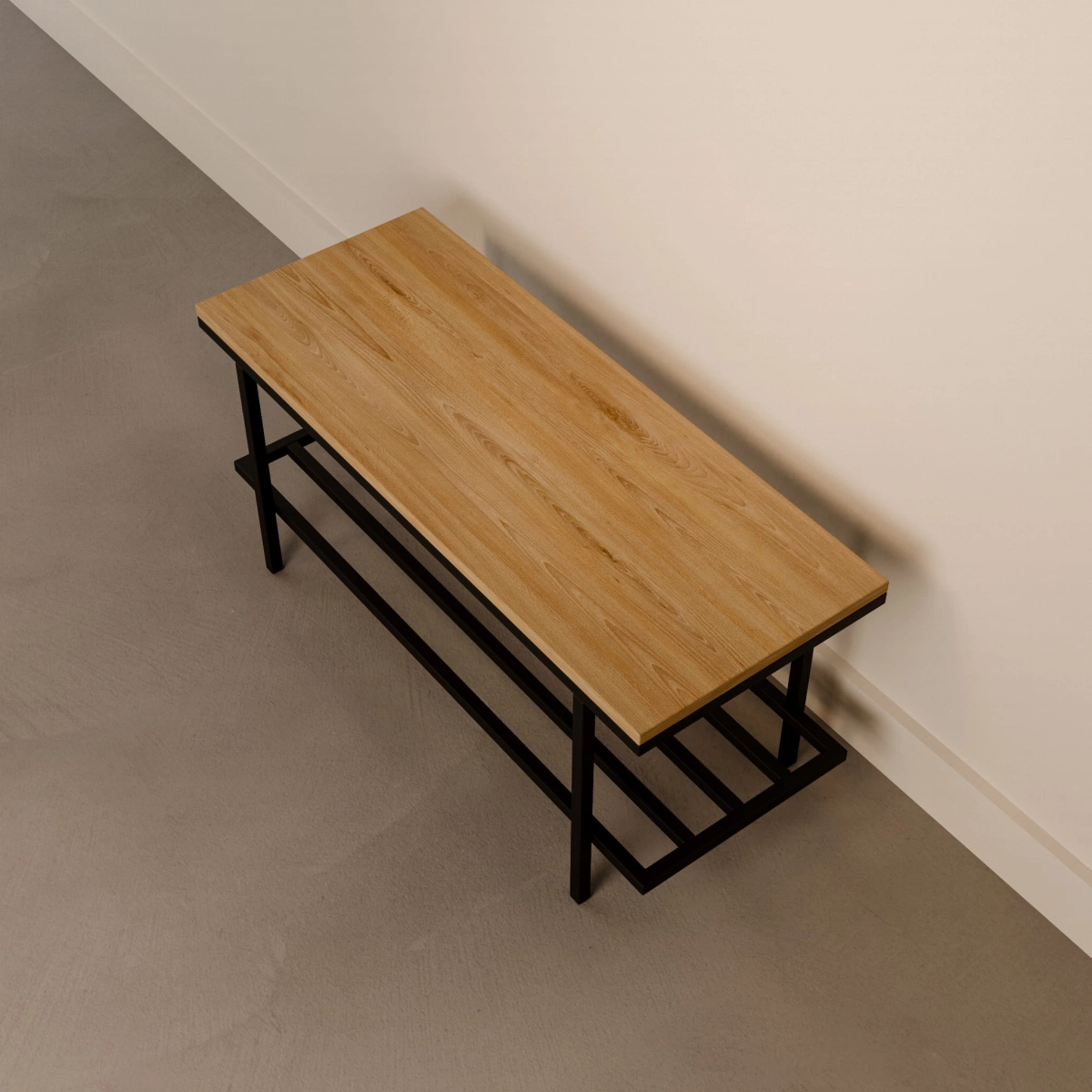 Banc en acier avec plateau en bois de style industriel