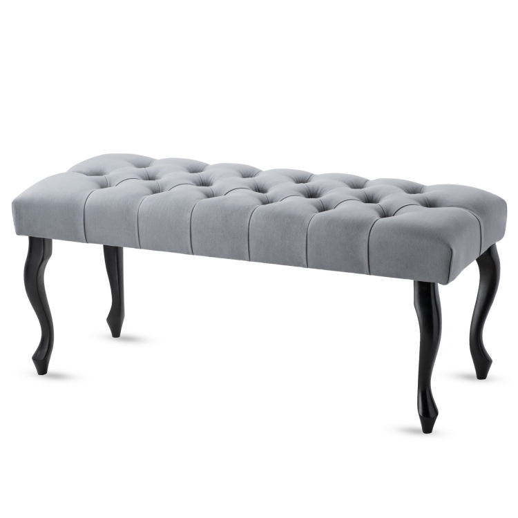 Banc matelassé gris avec pieds noirs