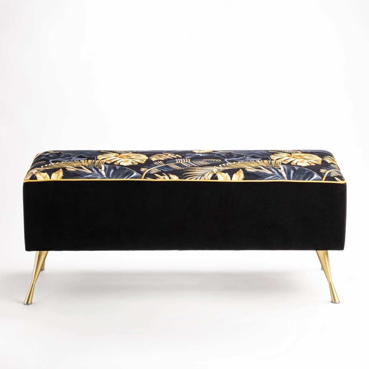 Banc rembourré de style glamour avec bordure dorée