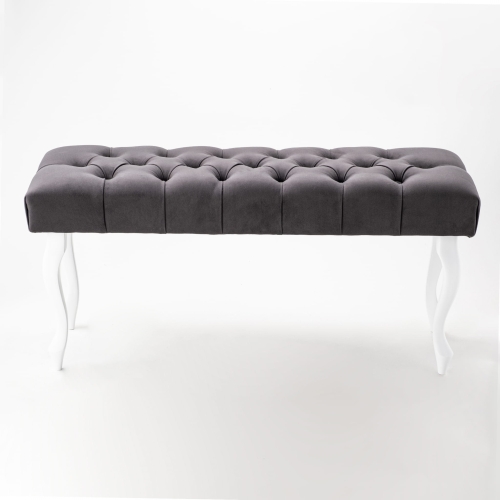 Banc élégant matelassé anthracite avec pieds blancs