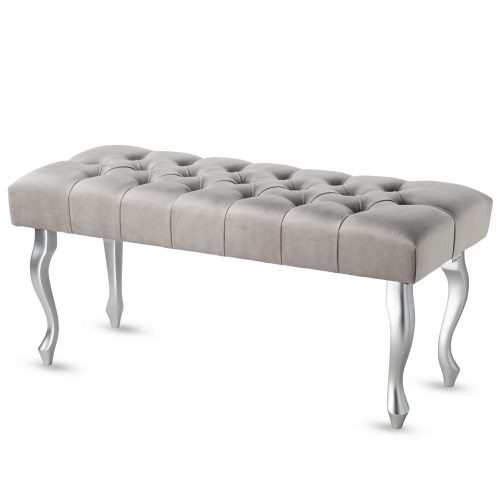 Banc rembourré en gris avec de jolis pieds argentés