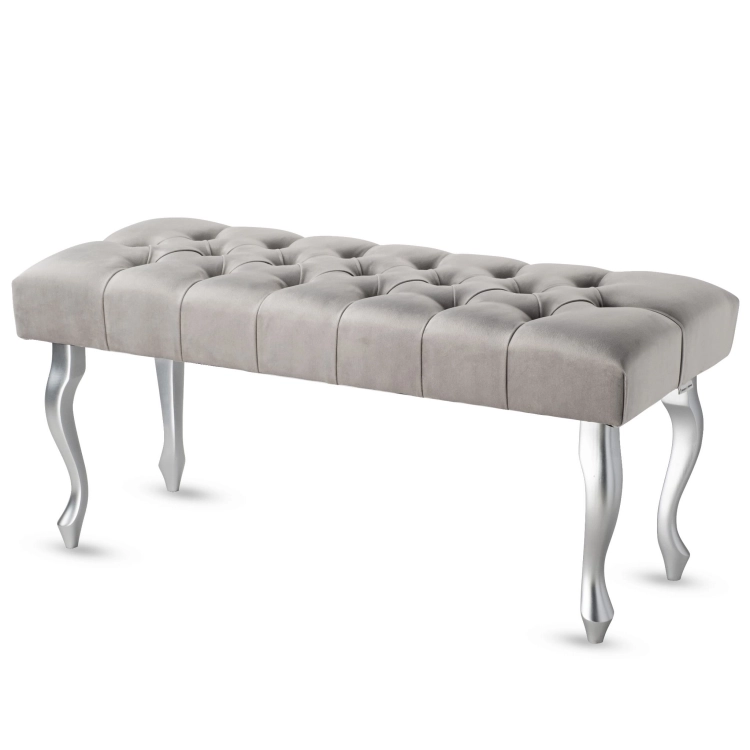 Banc rembourré en gris avec de jolis pieds argentés