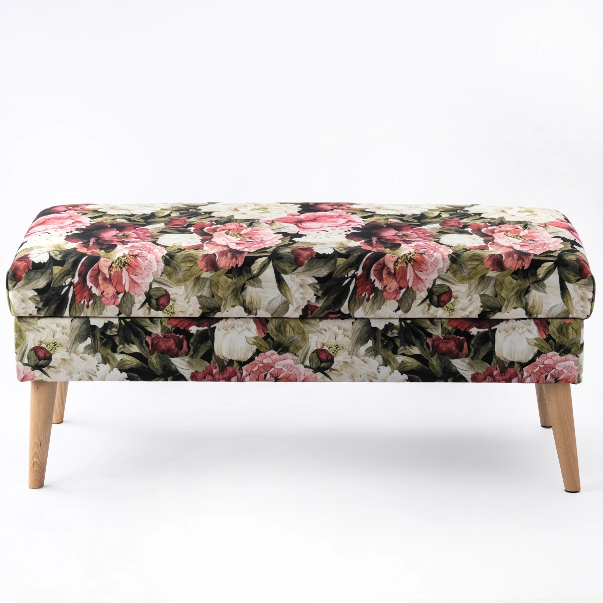 Pouf rembourré avec compartiment de rangement à motif floral