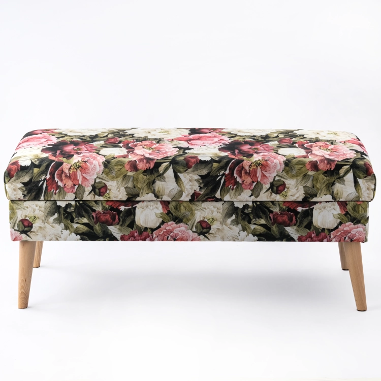 Pouf rembourré avec compartiment de rangement à motif floral