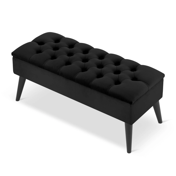 Pouf matelassé noir élégant avec rangement, meuble confortable et pratique