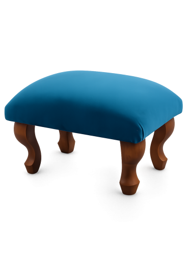 Tapicerowany podnóżek w kolorze niebieskim, wygodny i stylowy dodatek