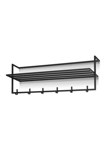 porte-manteau noir moderne avec étagère pour couloir avec banc capitonné