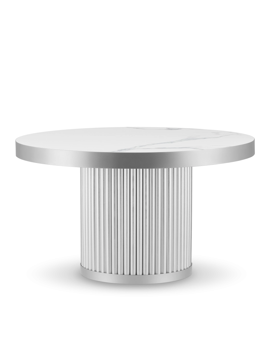 table basse en pierre avec plateau blanc