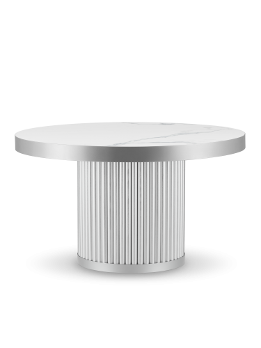 table basse en pierre avec plateau blanc