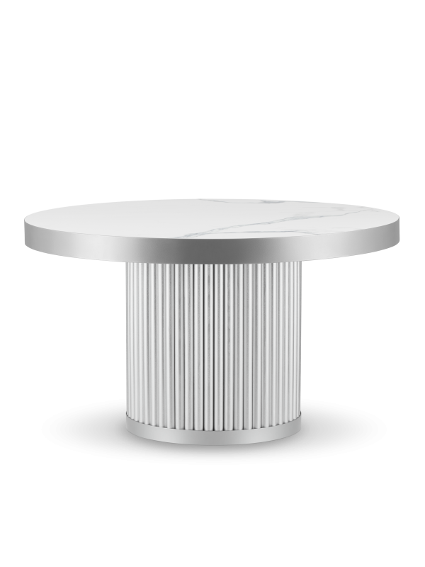 table basse en pierre avec plateau blanc