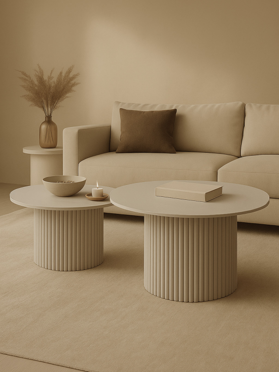 zestaw kashmirowych , ryflowanych stolików kawowych