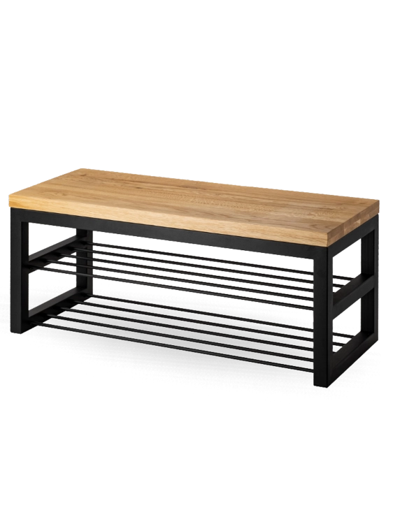 Bank mit Holzplatte und Metallgestell im industriellen Stil