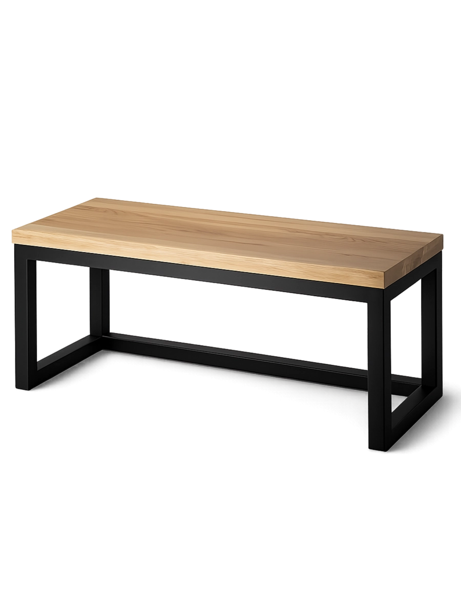 Banc avec plateau en bois et structure en métal de style industriel