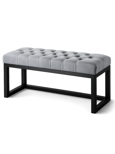 Banc matelassé de couleur grise sur pieds en métal