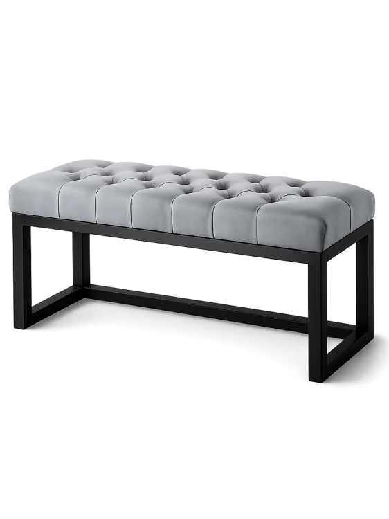 Gesteppte Bank in grauer Farbe auf Metallbeinen