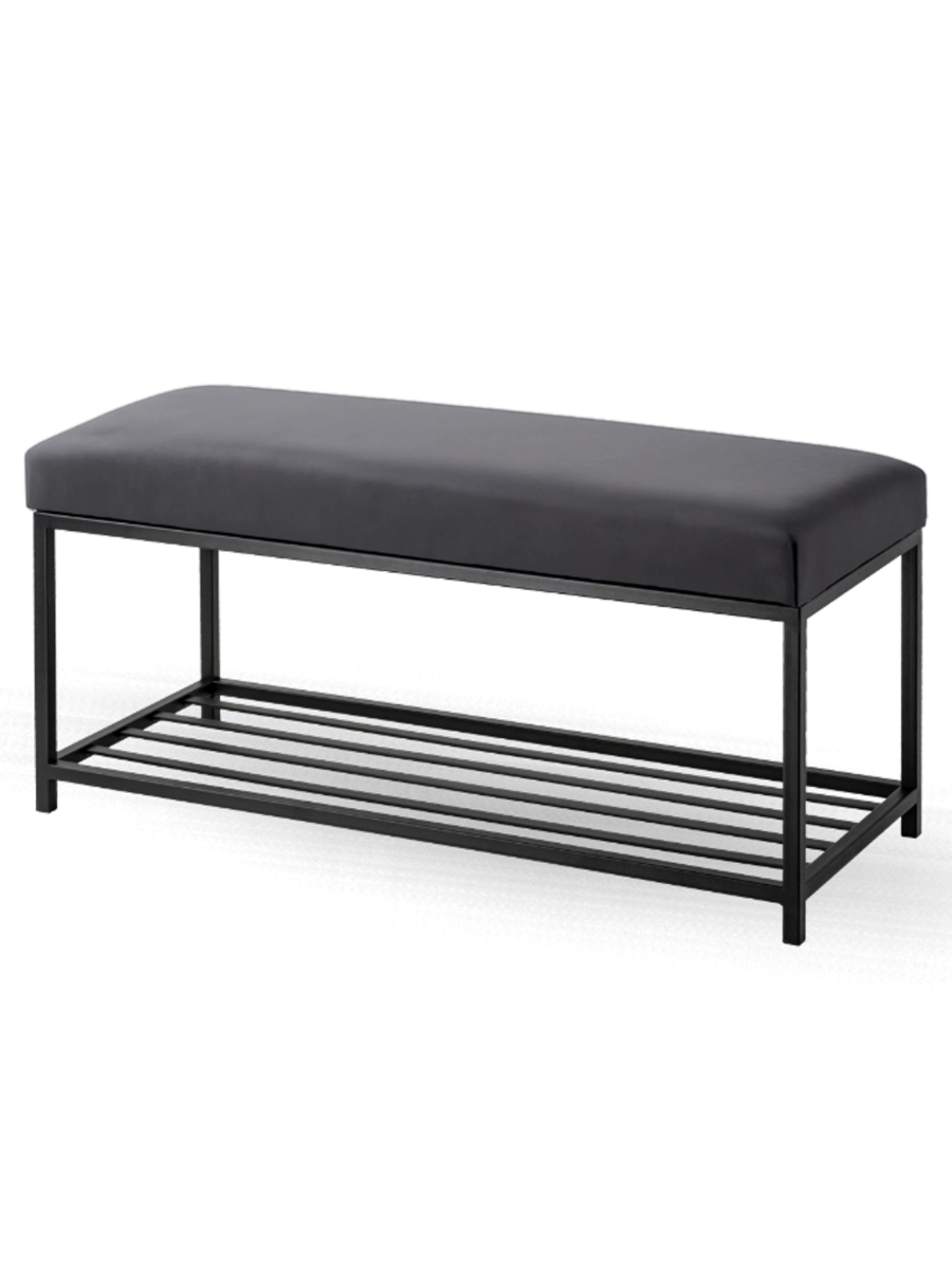 Banc en graphite avec assise rembourrée et étagère à chaussures inférieure