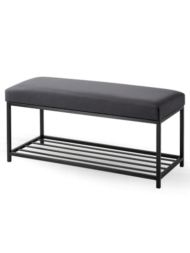 Banc en graphite avec assise rembourrée et étagère à chaussures inférieure