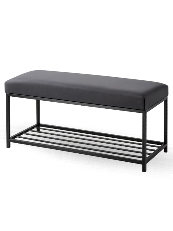 Banc en graphite avec assise rembourrée et étagère à chaussures inférieure
