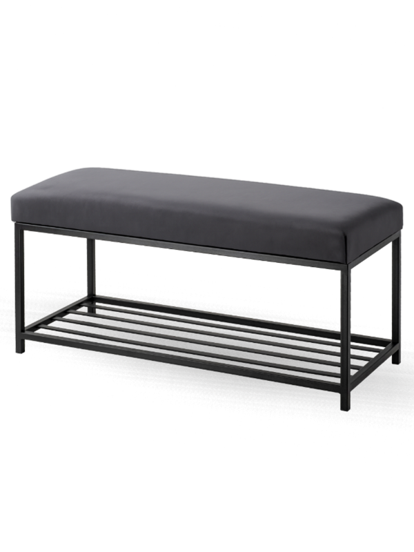 Banc en graphite avec assise rembourrée et étagère à chaussures inférieure