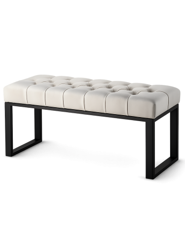 Weiße industrielle gesteppte Bank auf Metallbeinen