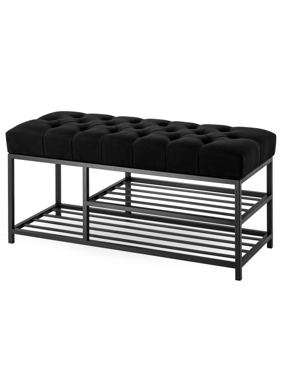 Gesteppte Industriebank in Schwarz mit Metallablagen