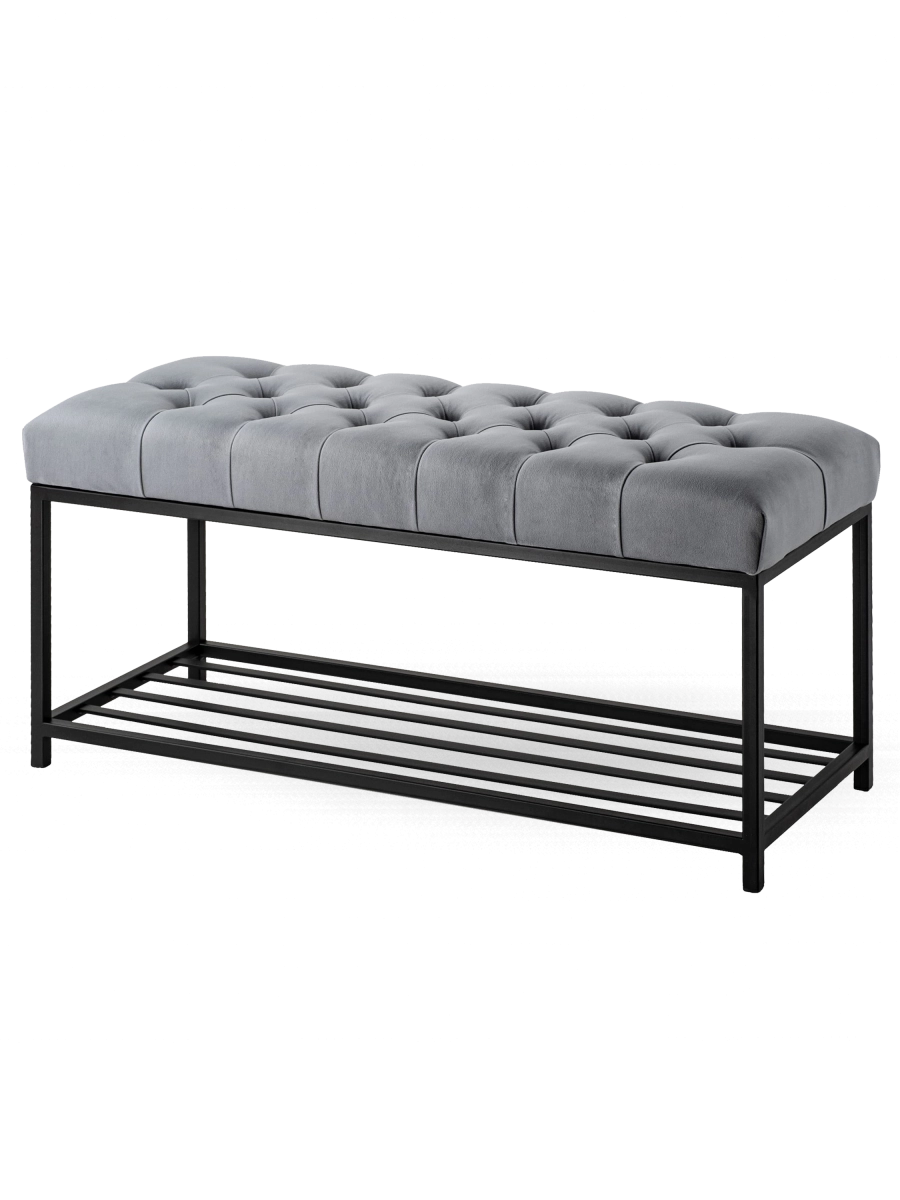 Banc matelassé gris de style industriel