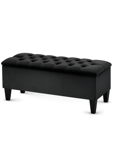 Élégant pouf matelassé noir avec rangement, parfait pour un salon ou une chambre