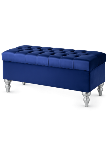 Pouf bleu marine avec rangement et matelassage, parfait pour les intérieurs modernes