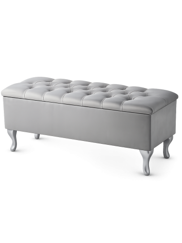 Pouf élégant matelassé gris clair avec rangement, meuble confortable et pratique