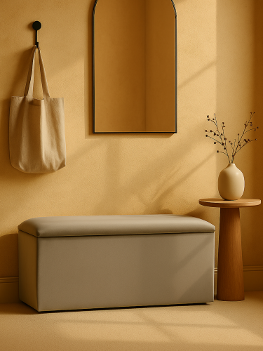 pouf gris avec compartiment de rangement