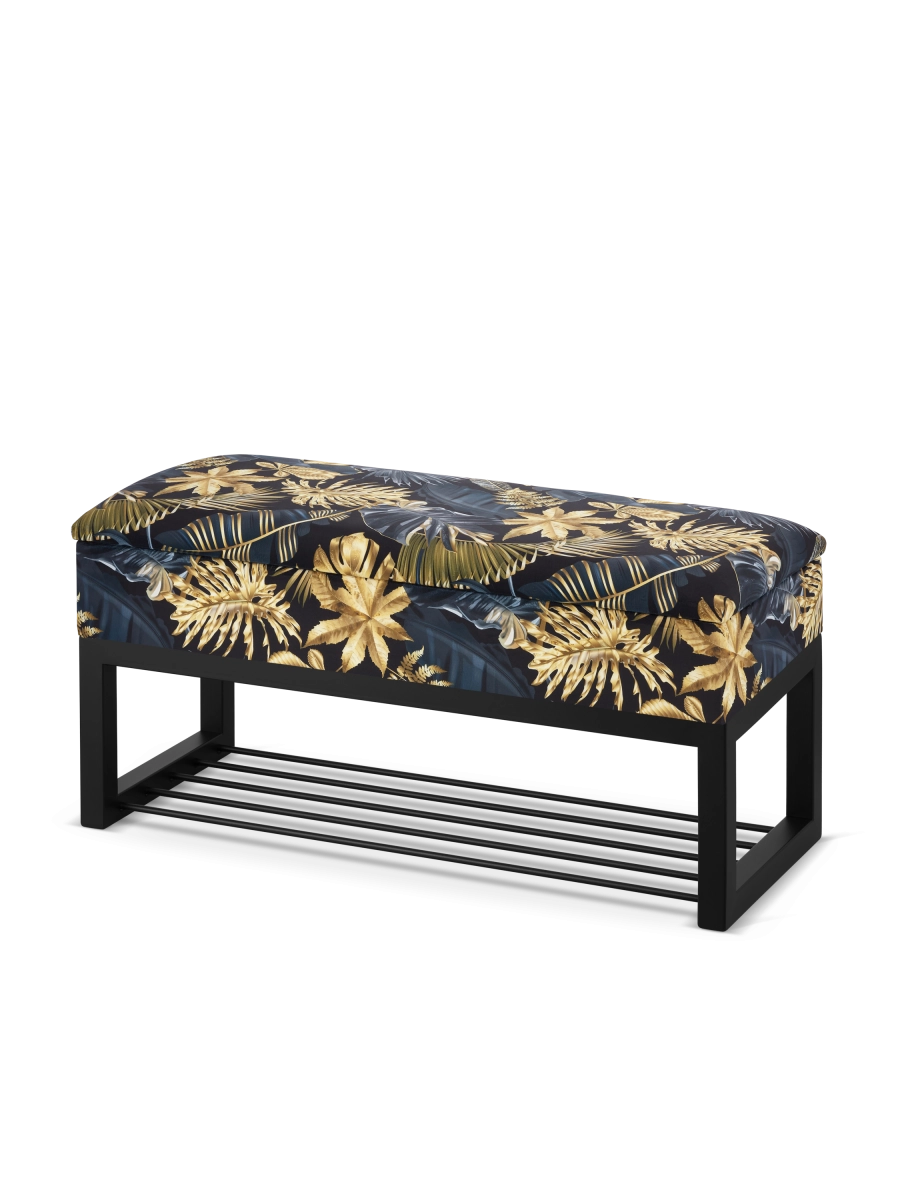 pouf à motifs industriels avec rangement et étagère à chaussures
