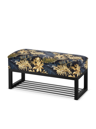 pouf à motifs industriels avec rangement et étagère à chaussures
