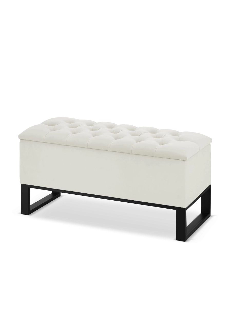Pouf de rangement matelassé crème avec pieds en acier