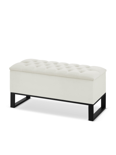 Pouf de rangement matelassé crème avec pieds en acier