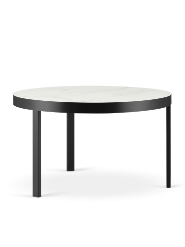 Stilvoller Couchtisch mit Marmorplatte und rundem Stahlfuß