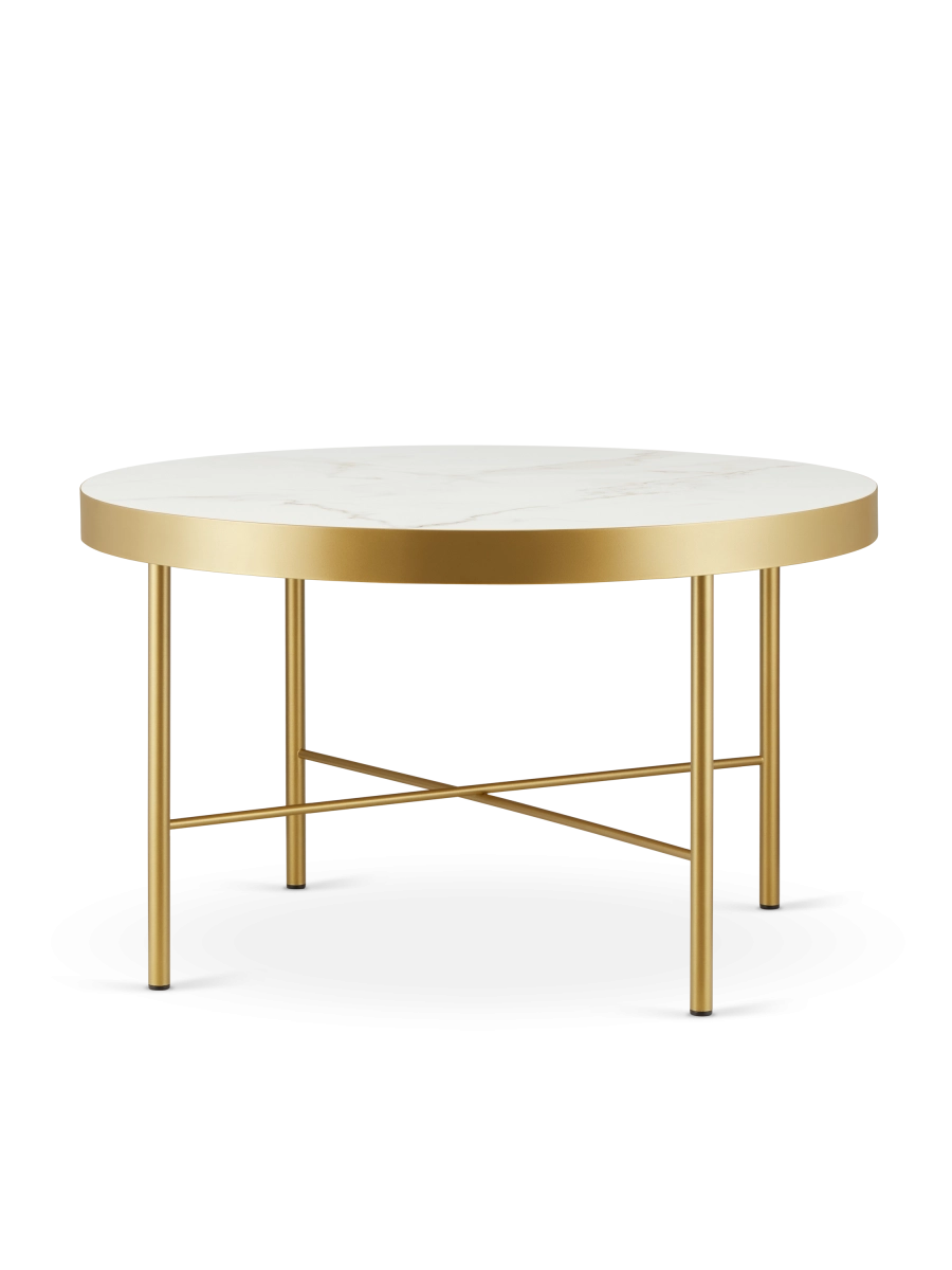 Runder Couchtisch mit Marmorplatte und elegantem Goldfuß