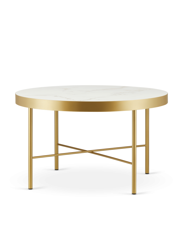Runder Couchtisch mit Marmorplatte und elegantem Goldfuß