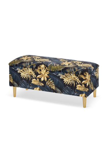 pouf noir avec rangement en feuilles d'or