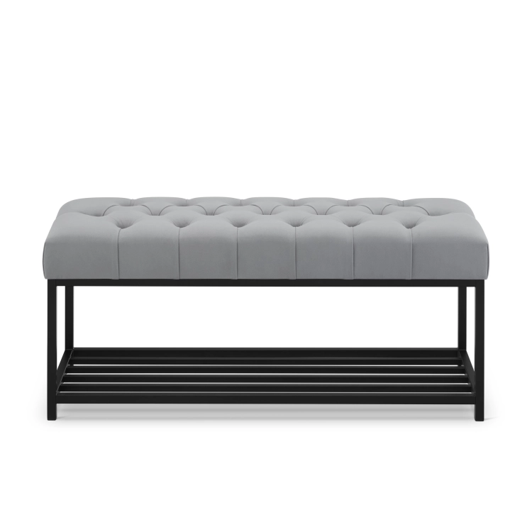 szara ławka na buty z siedziskiem pikowanym