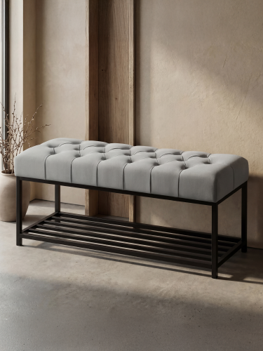 szara ławka na buty z siedziskiem pikowanym