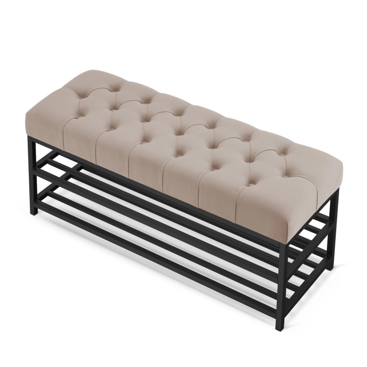 industrialna ławka do przedpokoju z beżową tapicerką