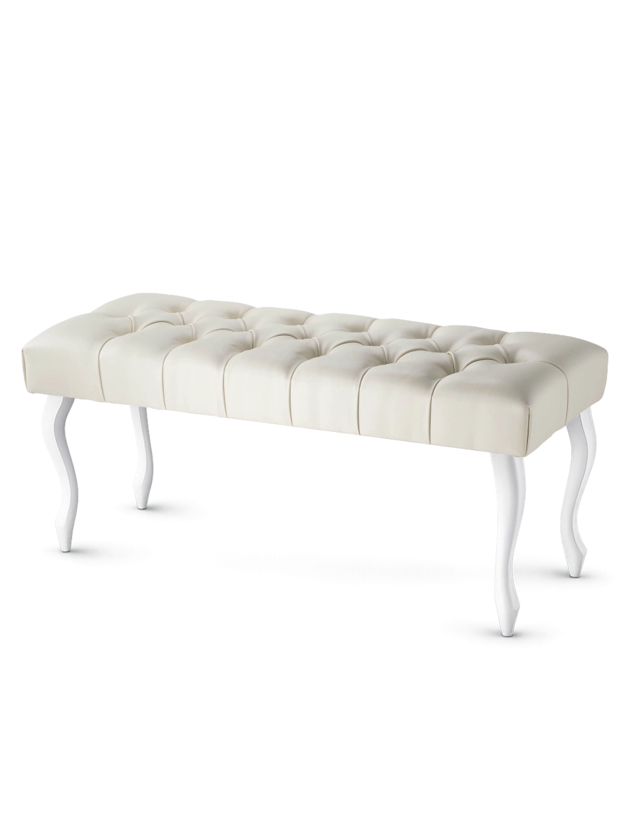 banc de couloir matelassé en cuir crème