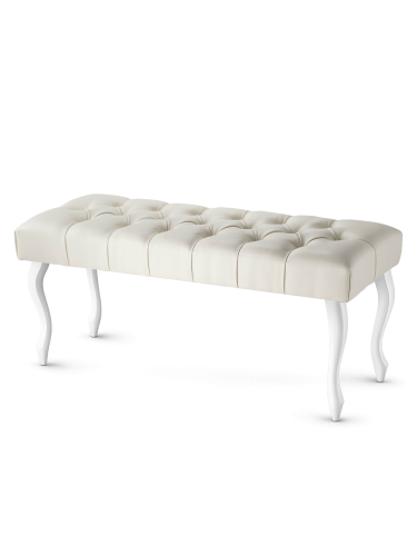 banc de couloir matelassé en cuir crème