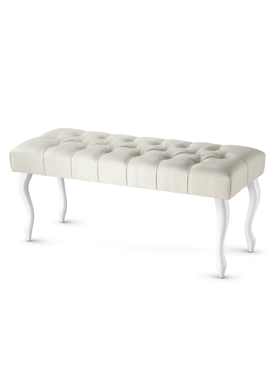 banc de couloir matelassé en cuir crème