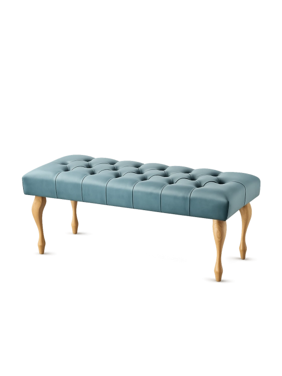 Banc élégant touffeté menthe avec pieds en bois, parfait pour un salon, une chambre ou un couloir