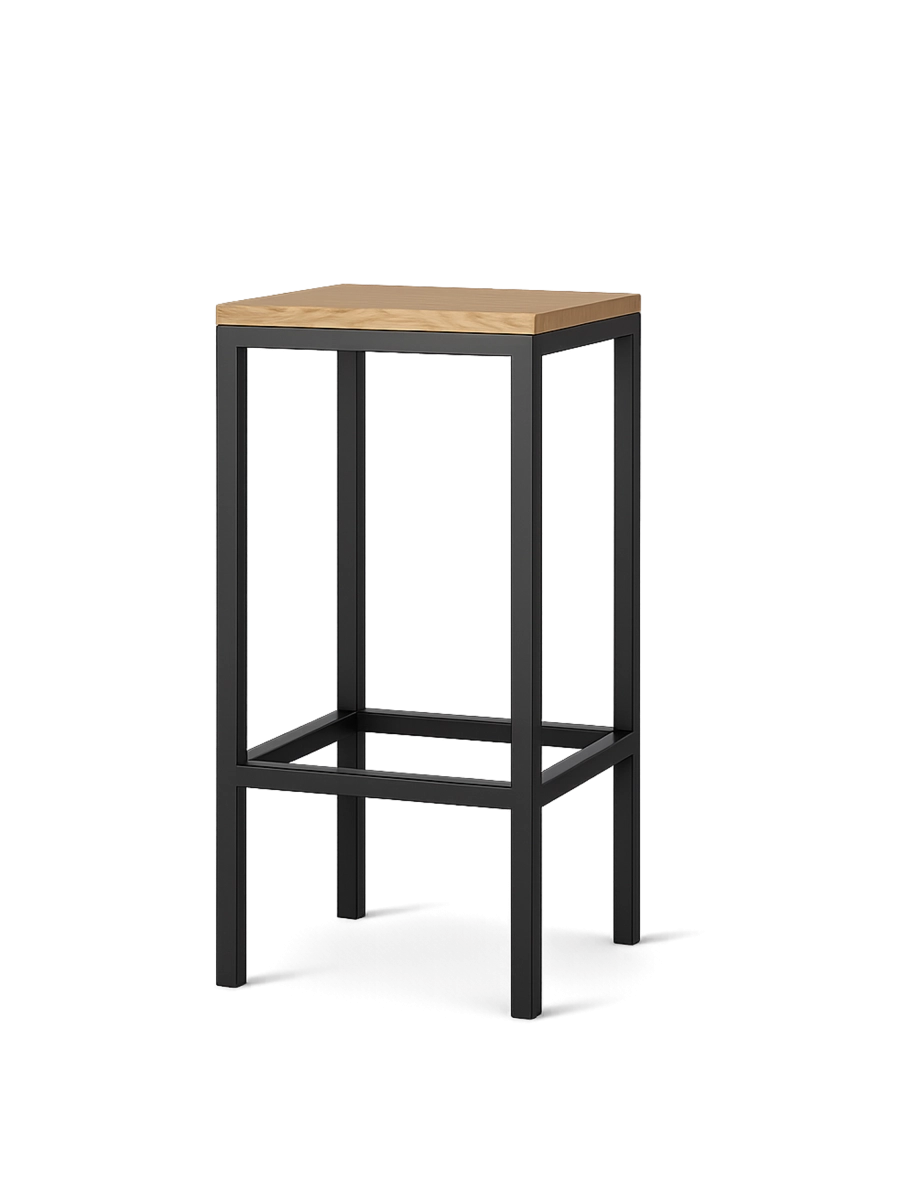 tabouret en métal avec assise en bois