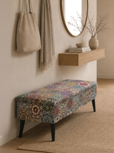 Pouf de rangement rembourré à motifs avec pieds noirs