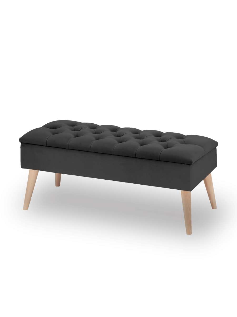 Pouf rétro en graphite avec rangement et finition capitonnée