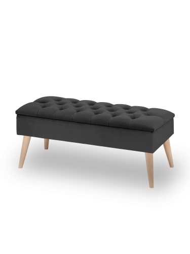 Pouf rétro en graphite avec rangement et finition capitonnée