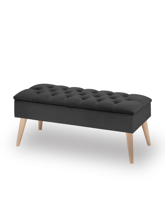 Pouf rétro en graphite avec rangement et finition capitonnée